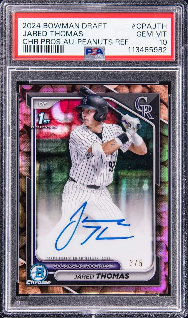 2024 Bowman Chrome Draft Jared Thomas Prospect Autographs Peanuts Refractor #CPA-JTH card image