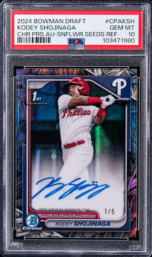 2024 Bowman Chrome Draft Kodey Shojinaga Prospect Autographs Sunflower Seeds Refractor #CPA-KSH card image