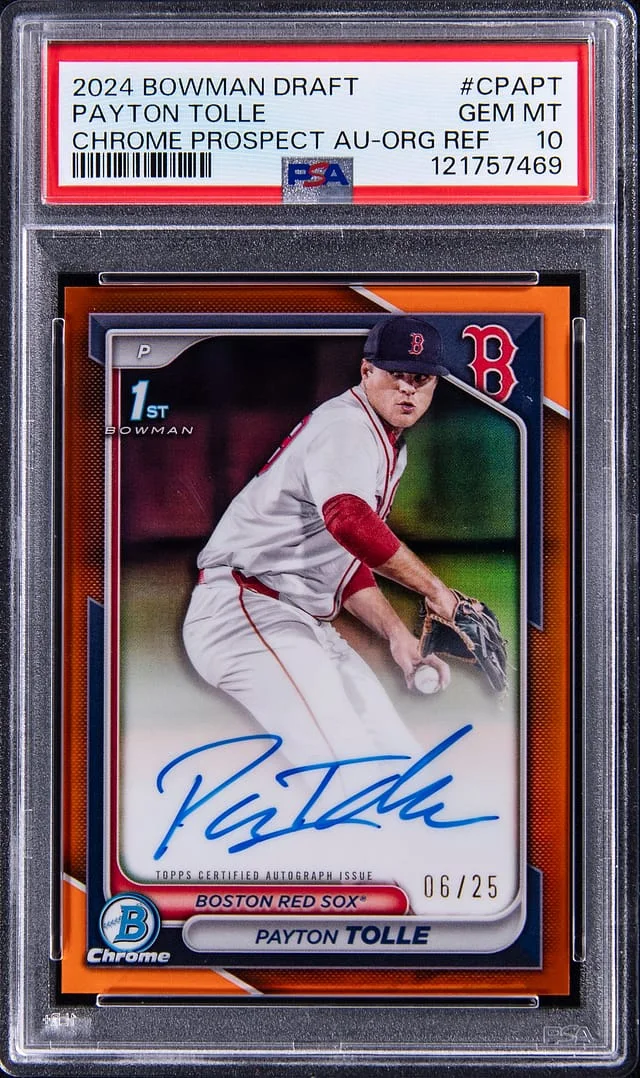 2024 Bowman Chrome Draft Payton Tolle Prospect Autographs Orange Refractor #CPA-PT card image