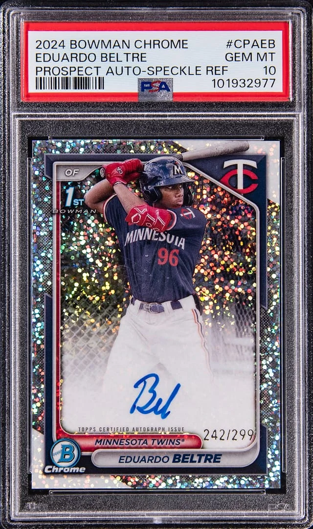 2024 Bowman Chrome Eduardo Beltre Prospect Autographs Speckle Refractor #CPAEB card image
