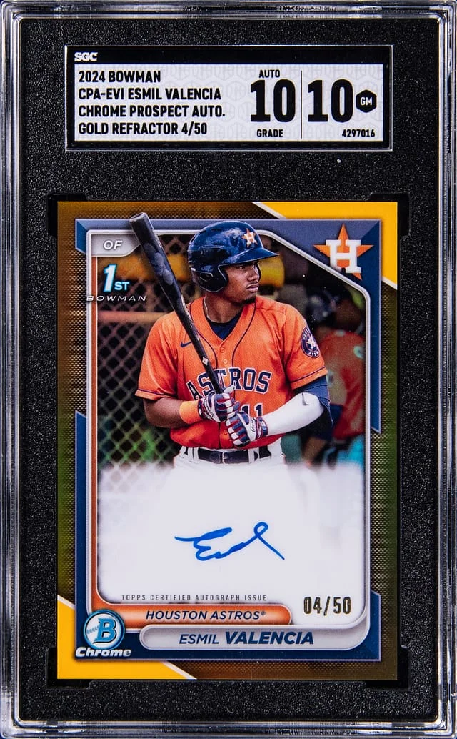 2024 Bowman Chrome Esmil Valencia Prospect Autograph Gold Refractor #CPA-EVI card image