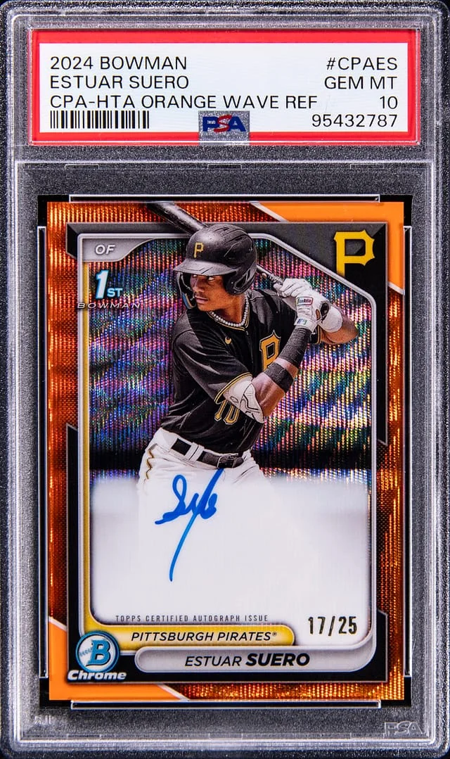 2024 Bowman Chrome Estuar Suero Prospect Autograph-Red Refractor #CPAES card image