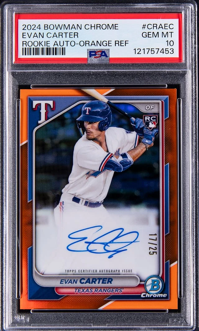 2024 Bowman Chrome Evan Carter Autograph Orange Refractor #CRA-EC card image