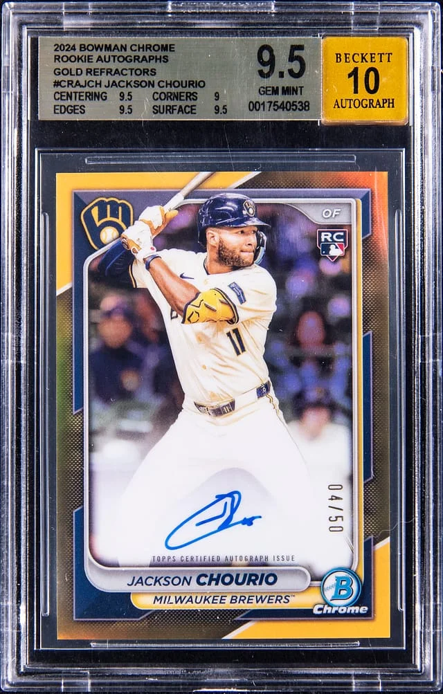 2024 Bowman Chrome Jackson Chourio Autographs Gold Refractor #CRA-JCH card image