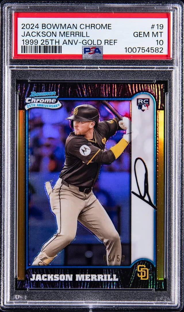 2024 Bowman Chrome Jackson Merrill 1999 25th Anniversary Gold Refractor #BC25-19 card image
