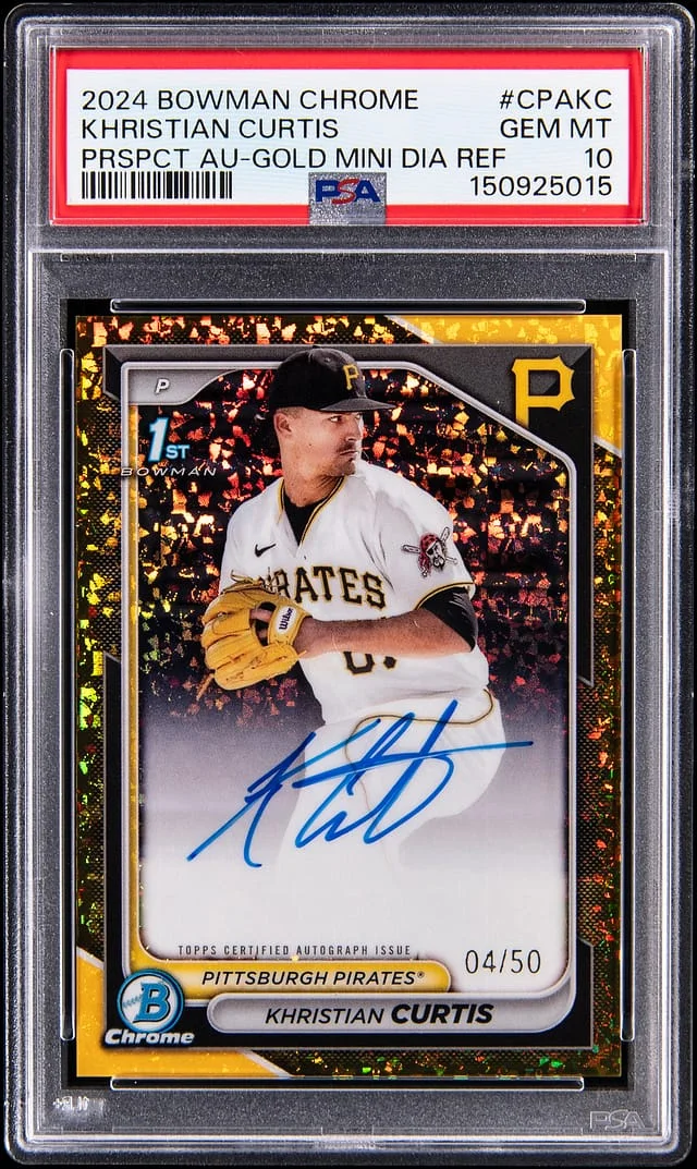 2024 Bowman Chrome Khristian Curtis Prospect Autographs Gold Mini Diamond Refractor #CPA-KC card image