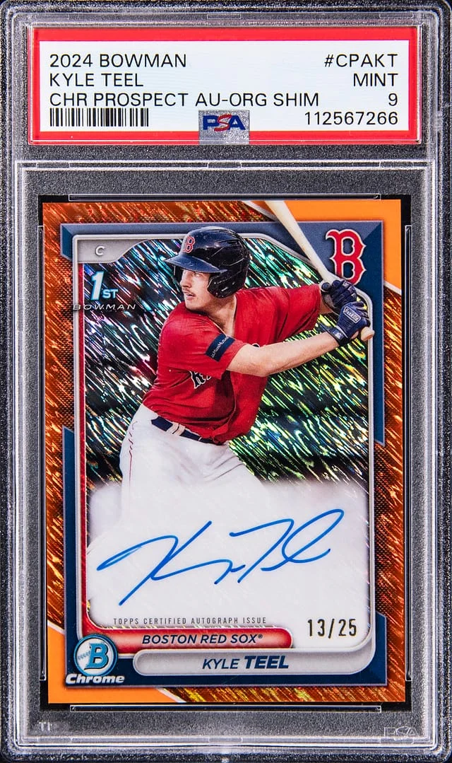 2024 Bowman Chrome Kyle Teel Prospect AU-HTA Orange Wave #CPAKT card image