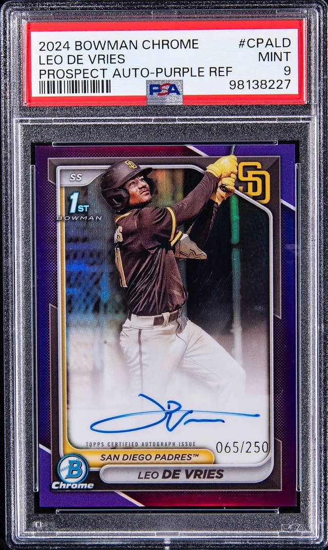 2024 Bowman Chrome Leo De Vries Prospect Autograph Purple Refractor #CPA-LD card image