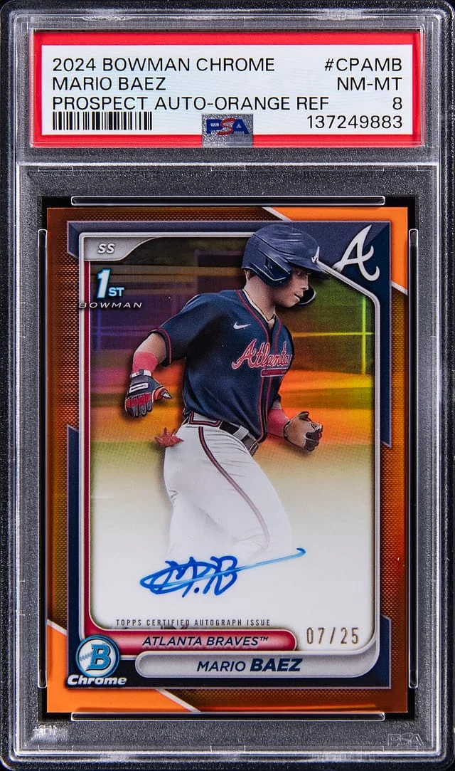 2024 Bowman Chrome Mario Baez Prospect Autograph Orange Refractor #CPA-MB card image
