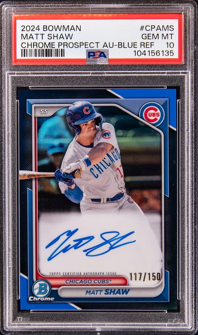 2024 Bowman Chrome Matt Shaw Prospect Autograph Blue Refractor #CPA-MS card image