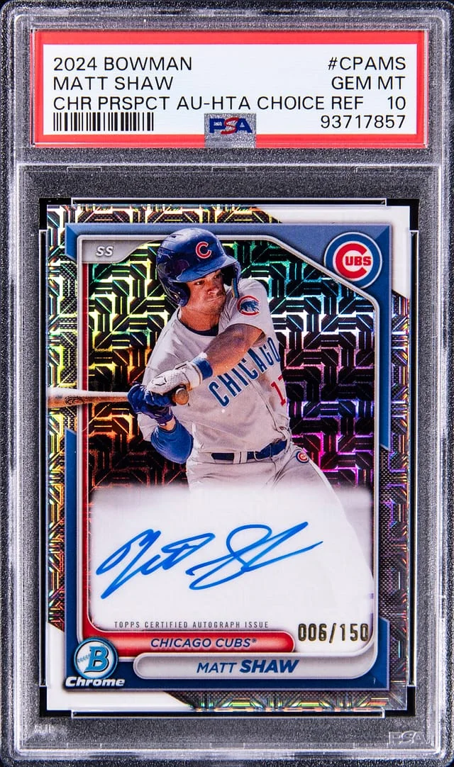 2024 Bowman Chrome Matt Shaw Prospect Autograph HTA Choice Refractor #CPAMS card image