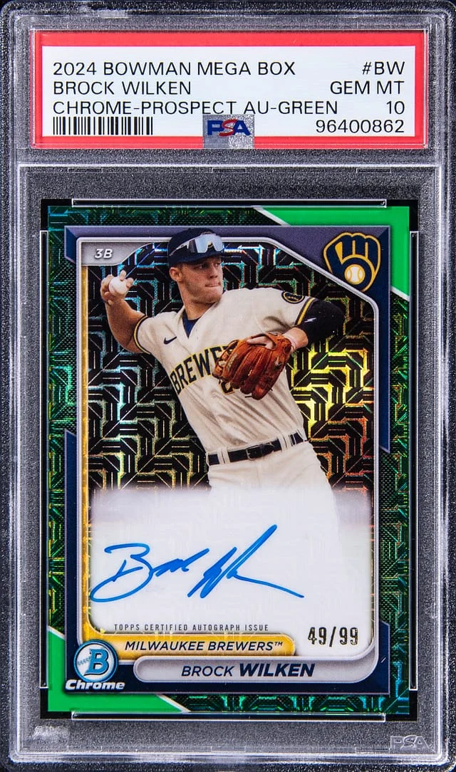 2024 Bowman Chrome Mega Box Brock Wilken Prospect Autograph Green #BW card image