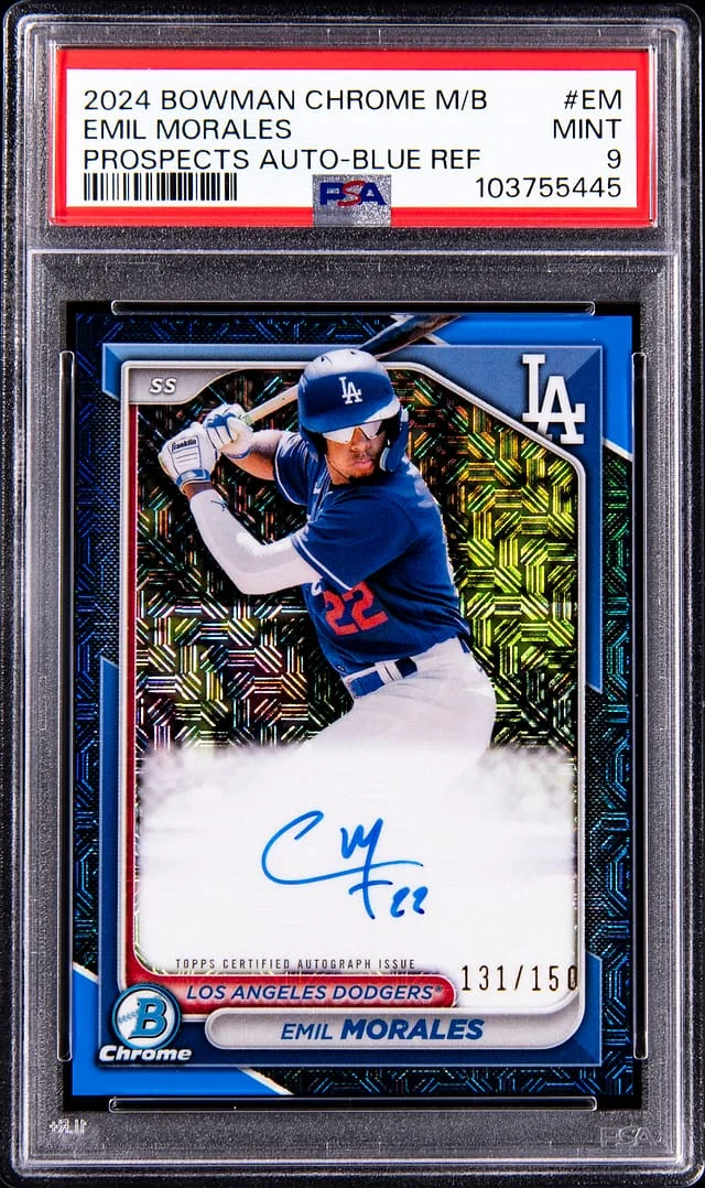 2024 Bowman Chrome Mega Box Emil Morales Prospects Autographs Blue Refractor #BMA-EM card image