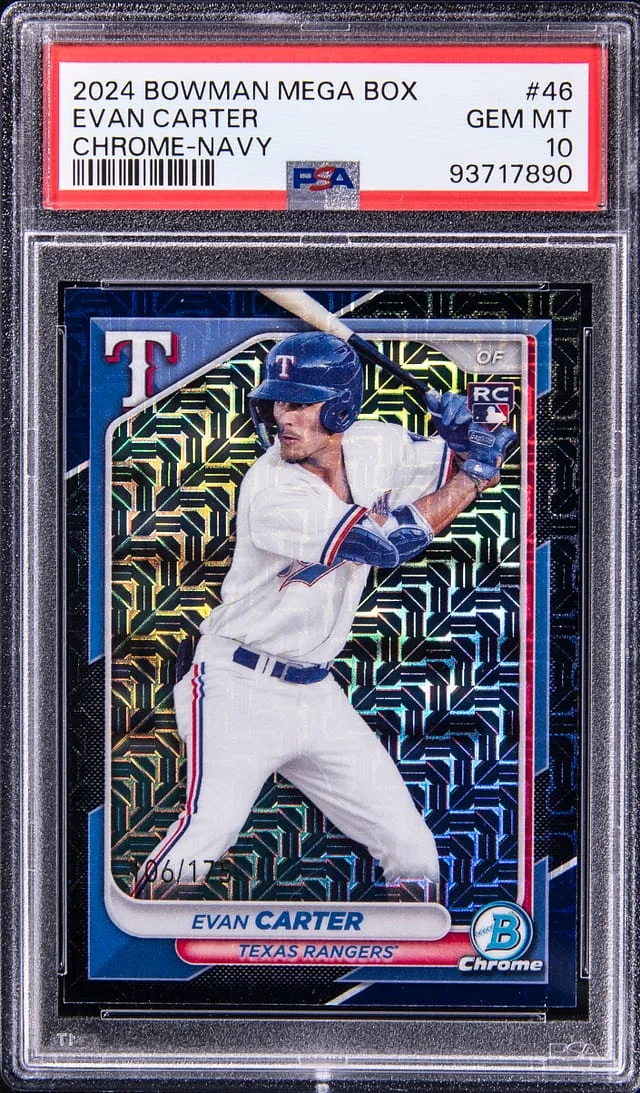 2024 Bowman Chrome Mega Box Evan Carter Navy #46 card image