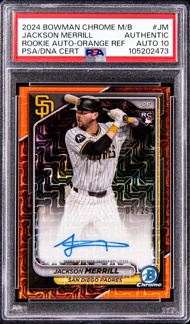 2024 Bowman Chrome Mega Box Jackson Merrill Autograph Orange Refractor #JM card image