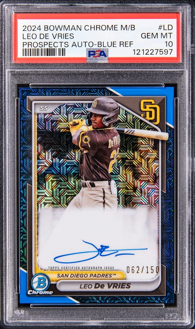 2024 Bowman Chrome Mega Box Leo De Vries Prospects Autograph Blue Refractor #BMA-LD card image