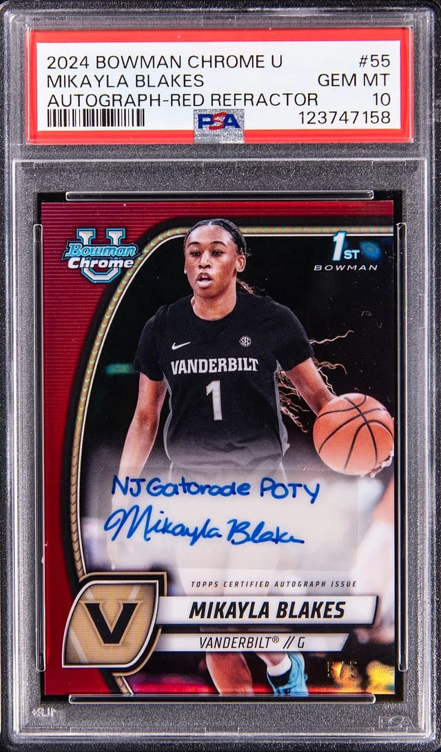 2024 Bowman Chrome Mikayla Blakes U Autograph Red Refractor #55 card image
