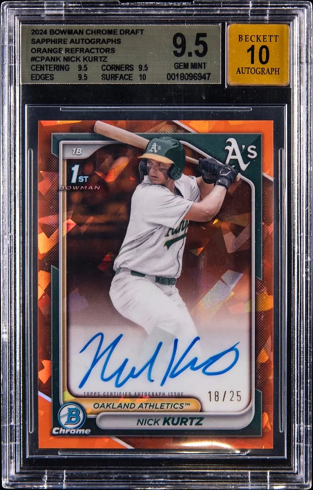 2024 Bowman Chrome Nick Kurtz Sapphire Edition Autographs Orange Refractor #CPA-NK card image
