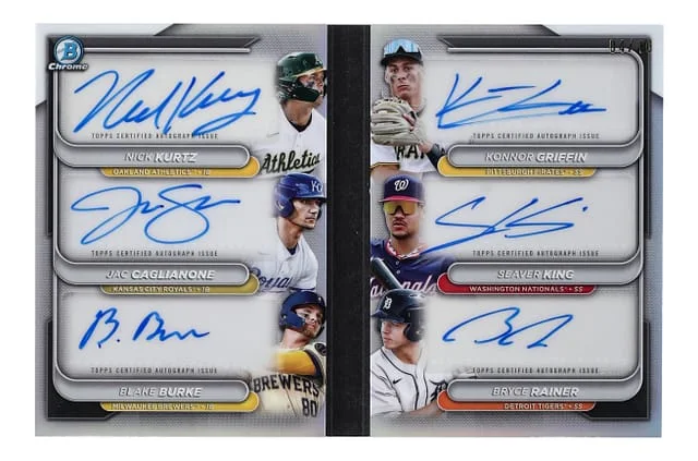 2024 Bowman Chrome Nick Kurtz/Konnor Griffin/Jac Caglianone/Seaver King/Blake Burke/Bryce Rainer Positions for Excellence Autograph Book #PEA-KCBGKR card image