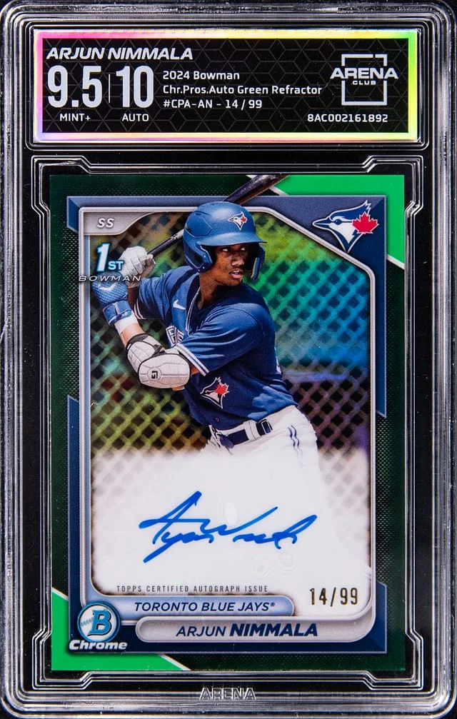 2024 Bowman Chrome Prospects Arjun Nimmala Autograph Green Refractor #CPA-AN card image