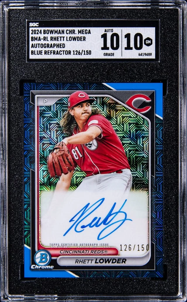 2024 Bowman Chrome Rhett Lowder Mega Autographed Blue Refractor #BMA-RL card image