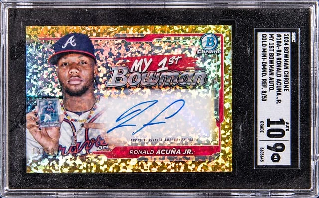 2024 Bowman Chrome Ronald Acuna Jr. My 1st Bowman Autograph Gold Mini-Diamond Refractor #1BA-RA card image