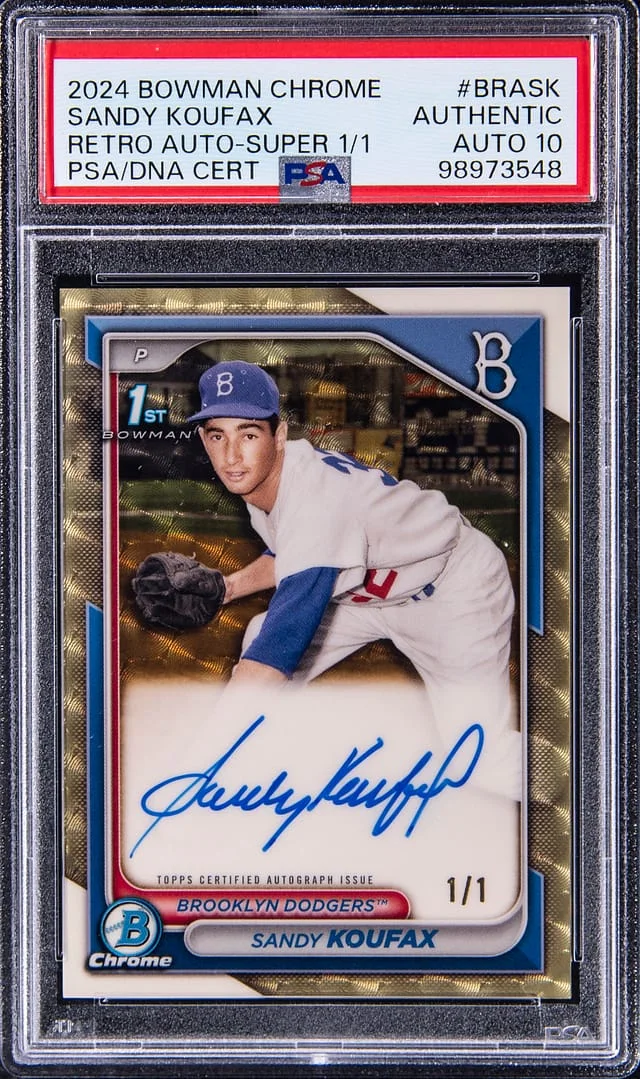 2024 Bowman Chrome Sandy Koufax RetroFractor Autographs SuperFractor #BRA-SK card image