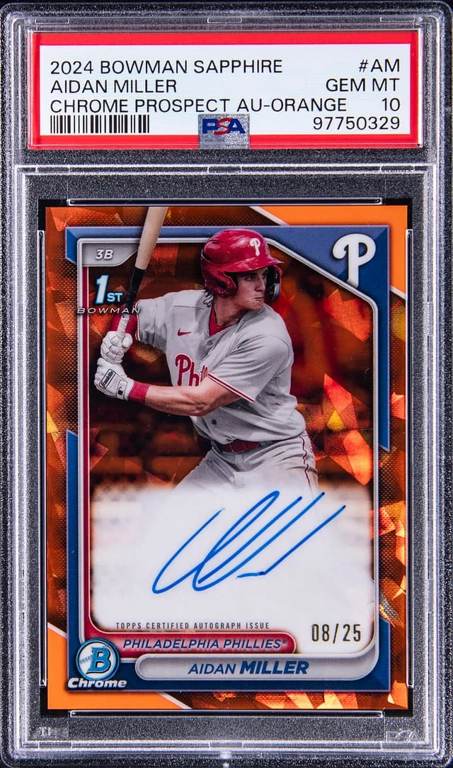 2024 Bowman Chrome Sapphire Aidan Miller Edition Prospect Autograph Orange #AM card image