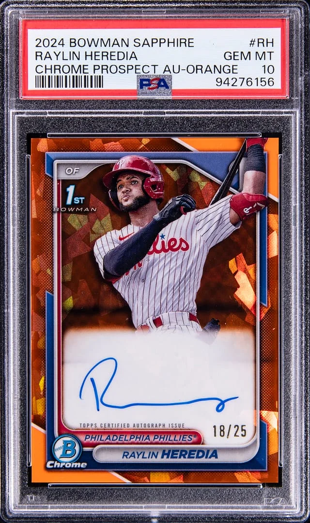 2024 Bowman Chrome Sapphire Raylin Heredia Edition Prospect Autograph Orange #RH card image