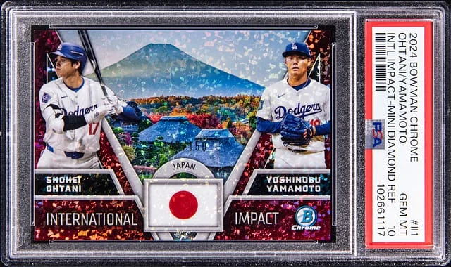 2024 Bowman Chrome Shohei Ohtani/Yoshinobu Yamamoto International Impact Mini Diamond Refractor #II-1 card image