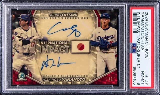 2024 Bowman Chrome Shohei Ohtani/Yoshinobu Yamamoto International Impact Autographs SuperFractor #II-OY card image