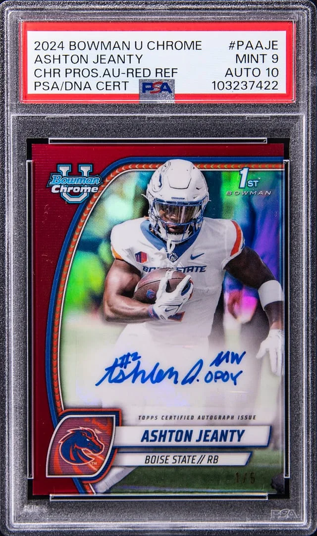 2024 Bowman Chrome University Ashton Jeanty Prospect Autographs Red Refractor #PA-AJE card image