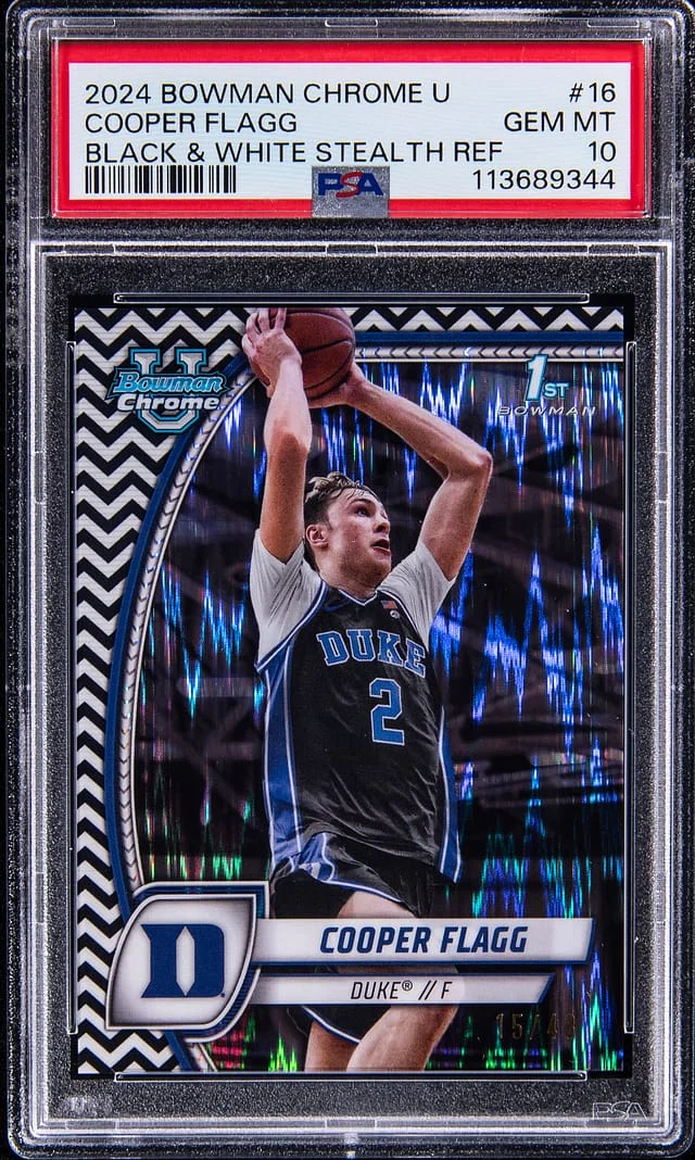 2024 Bowman Chrome University Cooper Flagg Black & White Stealth Refractor #16 card image