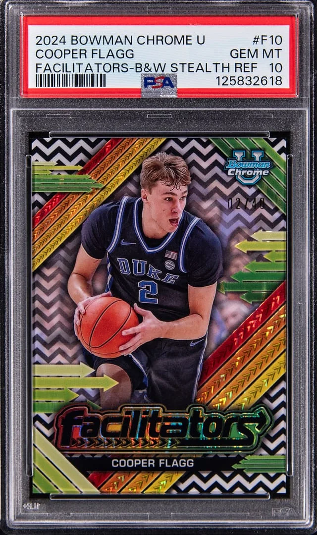 2024 Bowman Chrome University Cooper Flagg Facilitators Black & White Stealth Refractor #F10 card image