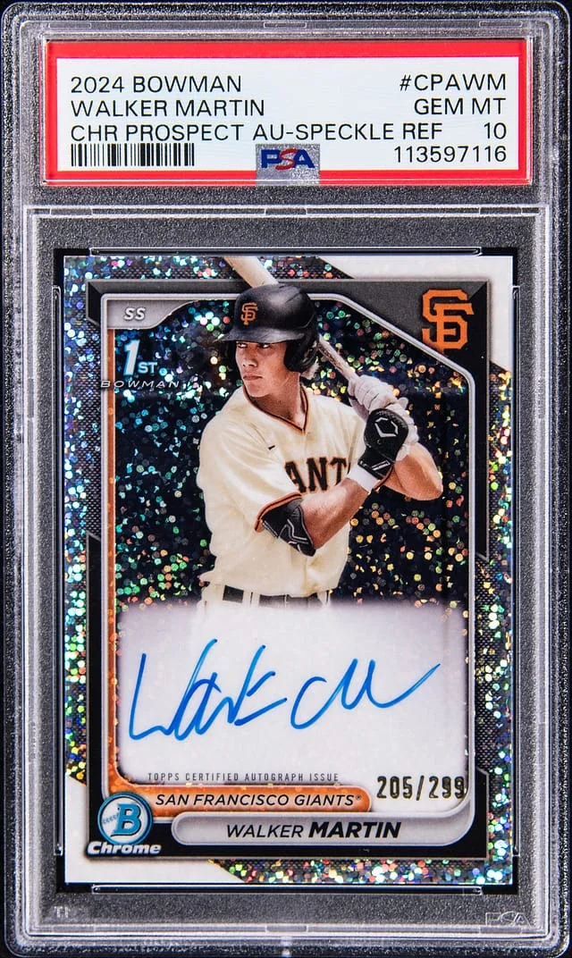 2024 Bowman Chrome Walker Martin Prospect Autograph-Speckle Refractor #CPAWM card image