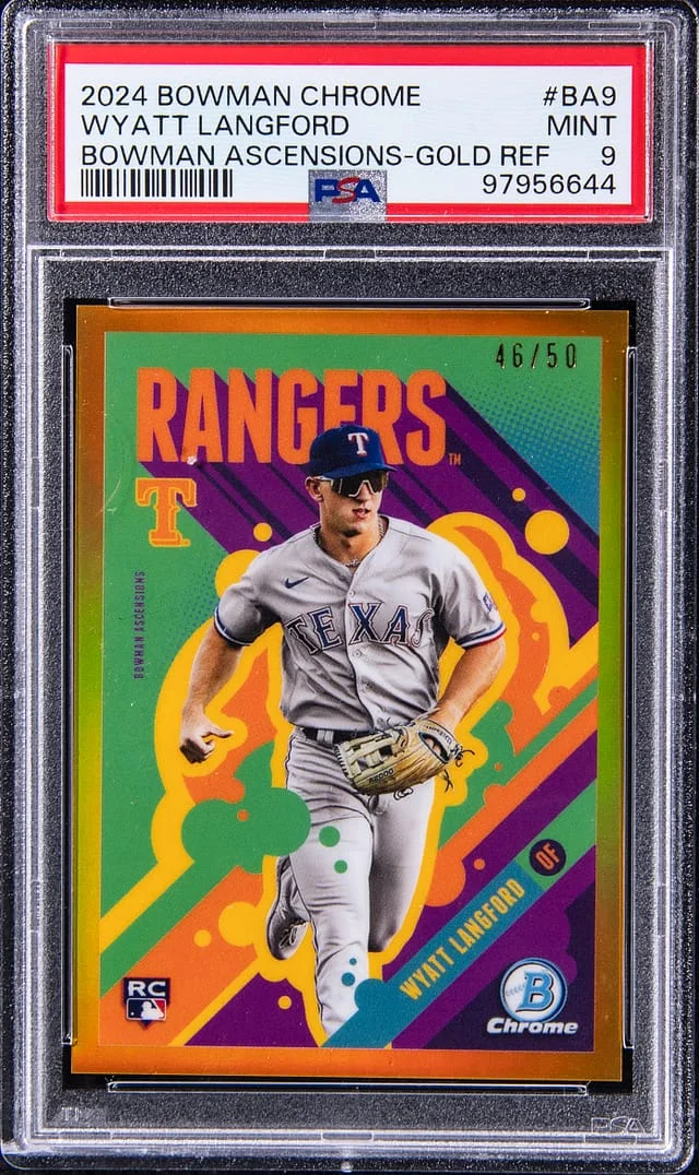 2024 Bowman Chrome Wyatt Langford Ascensions Gold Refractor #BA-9 card image