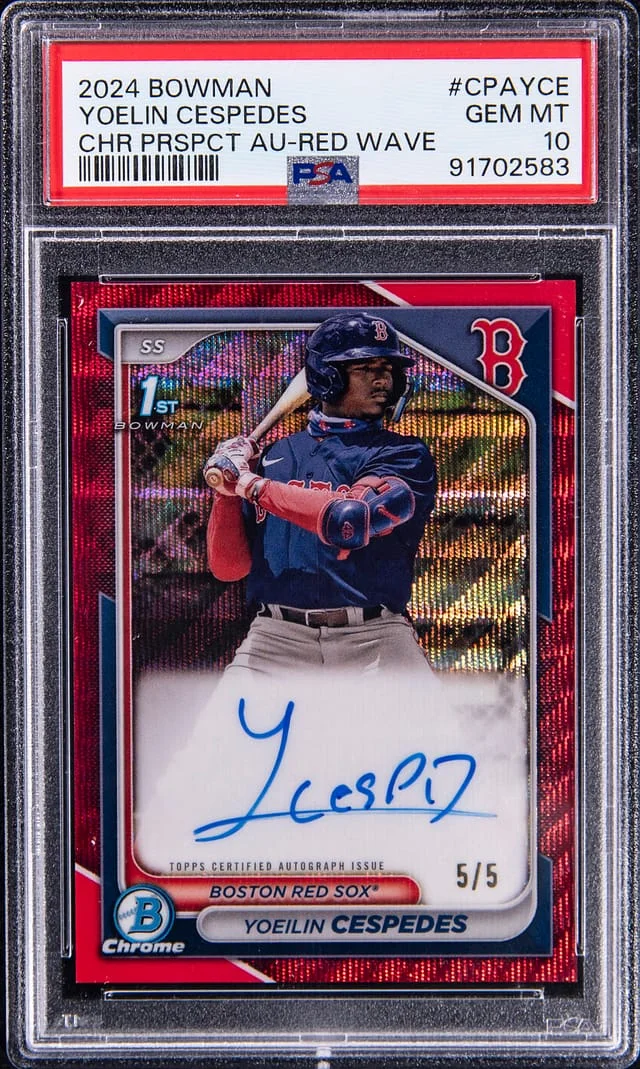 2024 Bowman Chrome Yoelin Cespedes Prospect Autograph Red Wave Refractor #CPA-YCE card image