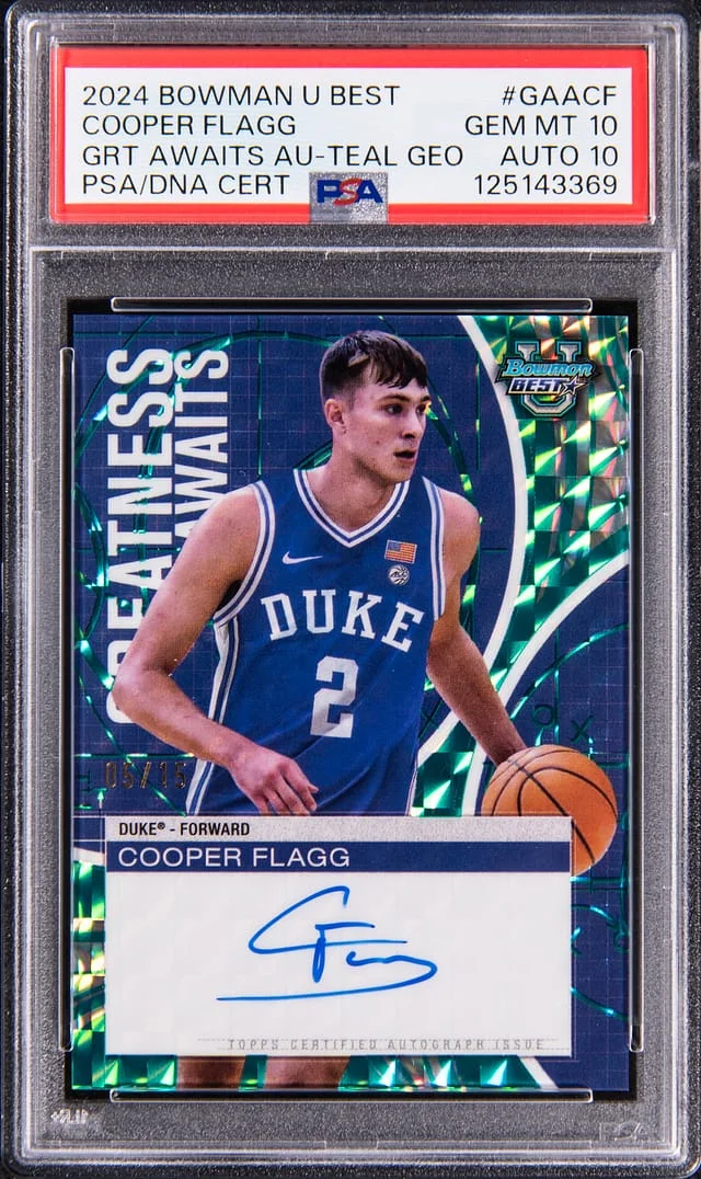 2024 Bowman Cooper Flagg U Best Greatness Awaits Autograph Teal Geo #GAACF card image