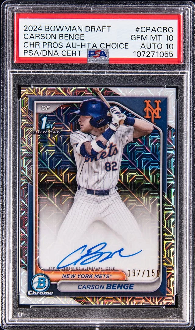 2024 Bowman Draft Carson Benge Chrome Prospect Autograph Blue Refractor #CPA-CBG card image