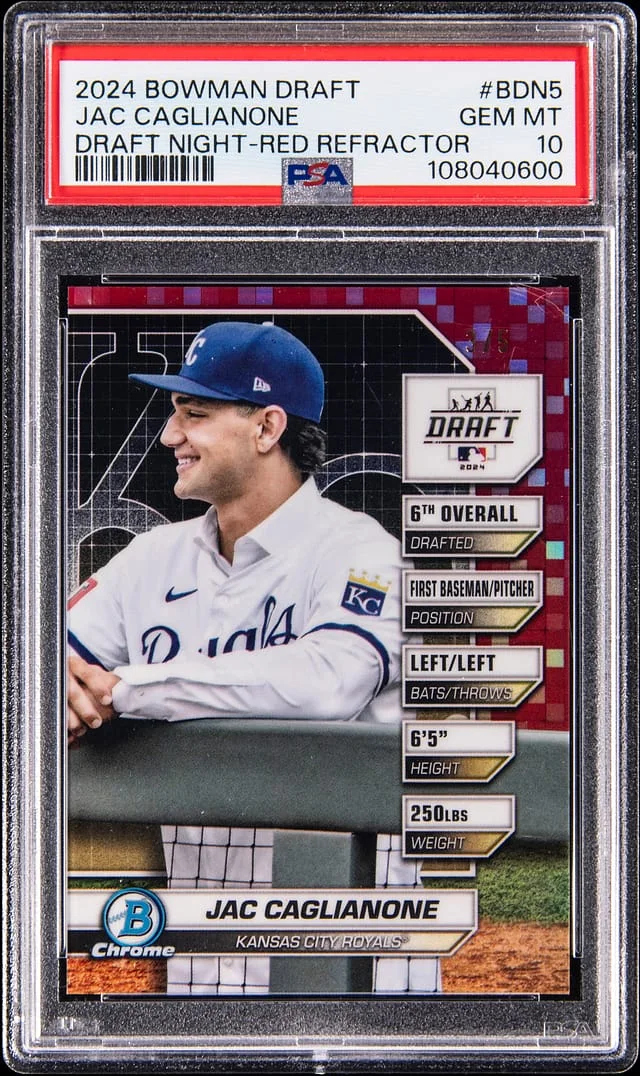 2024 Bowman Draft Jac Caglianone Night Red Refractor #BDN-5 card image