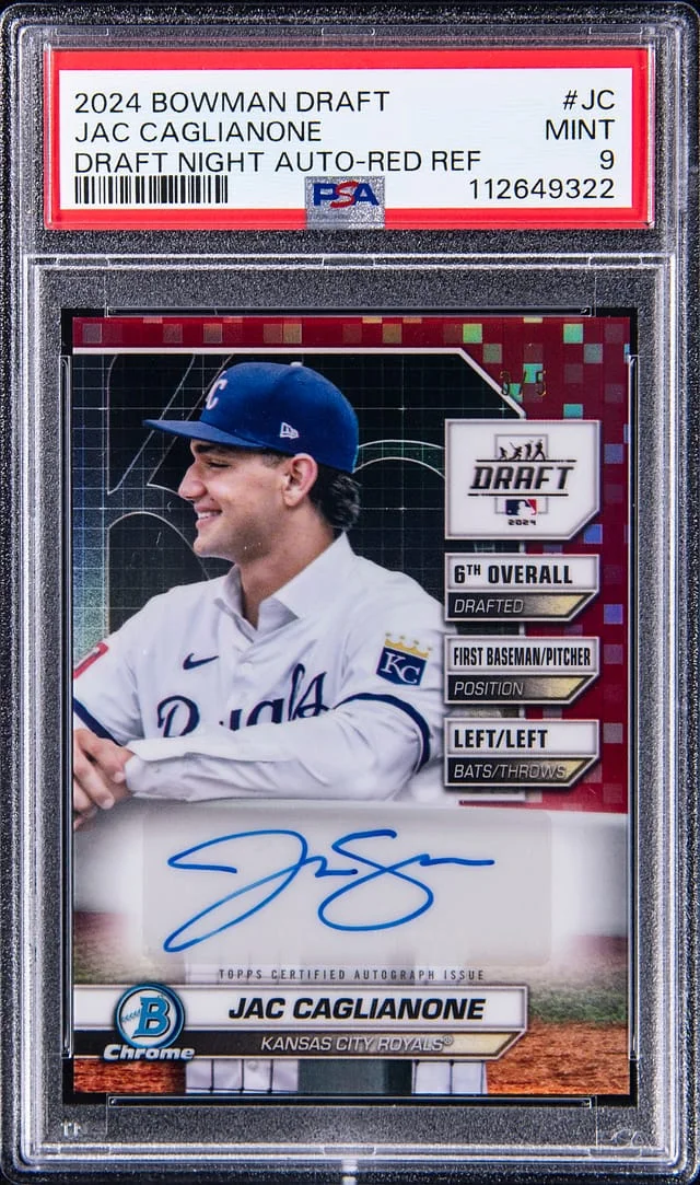 2024 Bowman Draft Jac Caglianone Night Autographs Red Refractor #BDNA-JC card image