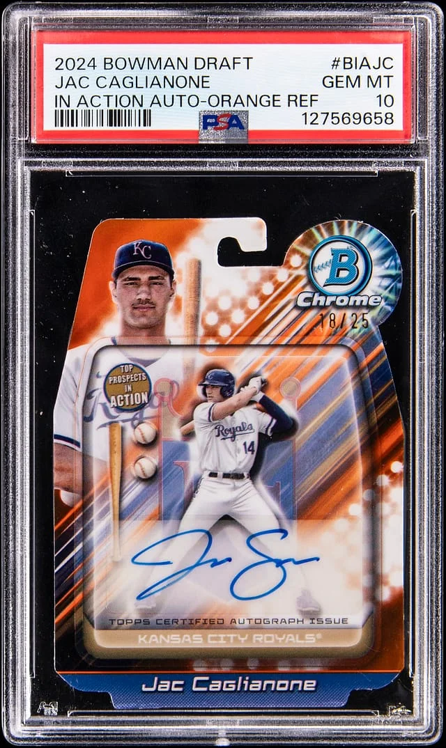 2024 Bowman Draft Jac Caglianone In Action Autographs Orange Refractor #BIA-JC card image