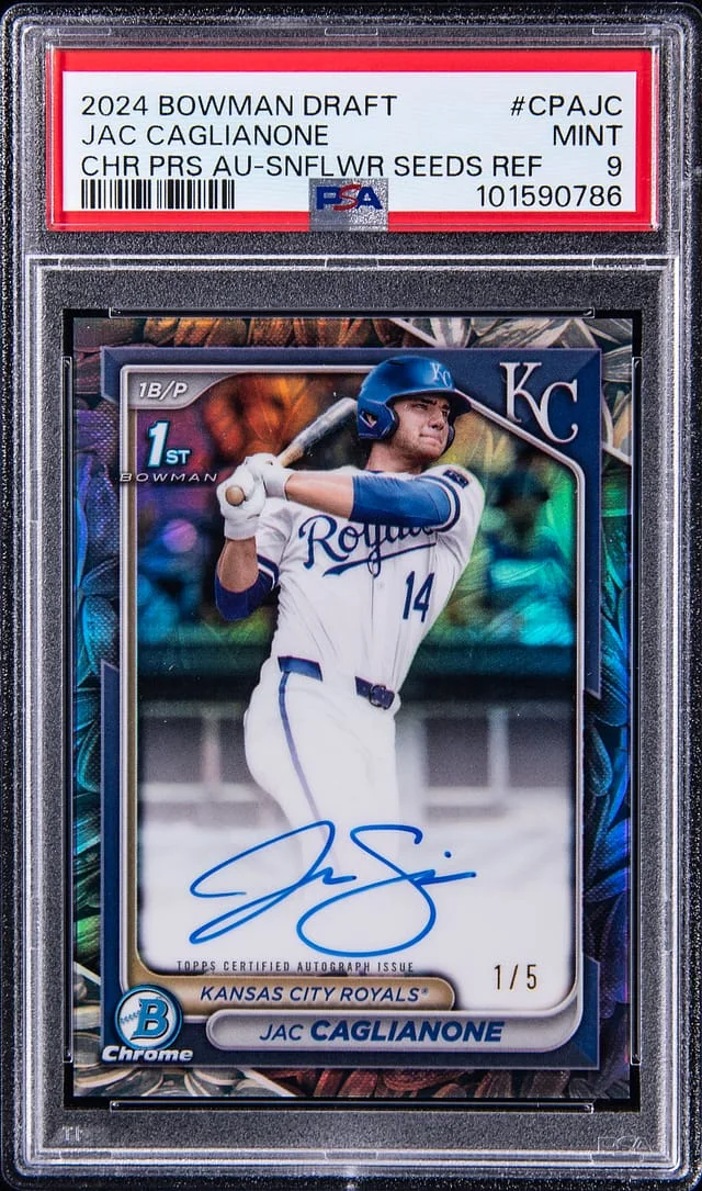 2024 Bowman Draft Jac Caglianone Chrome Prospects Autograph Orange Refractor #CPA-JC card image