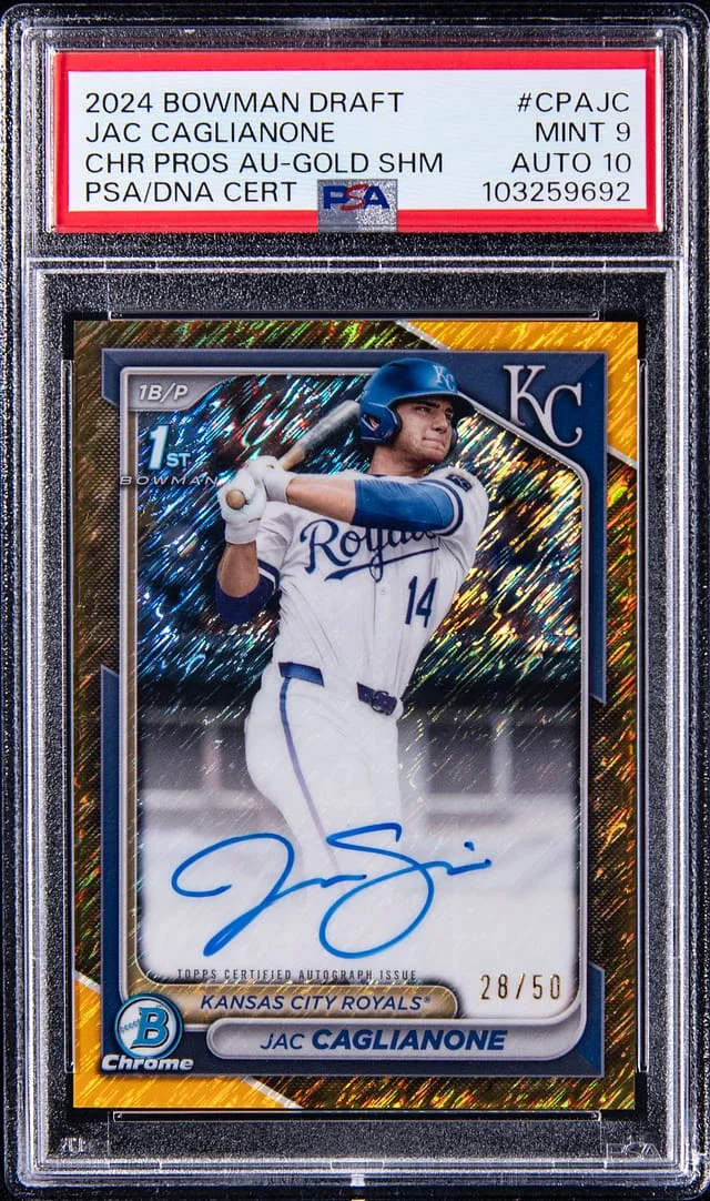 2024 Bowman Draft Jac Caglianone Chrome Prospect Autograph Purple Refractor #CPAJC card image