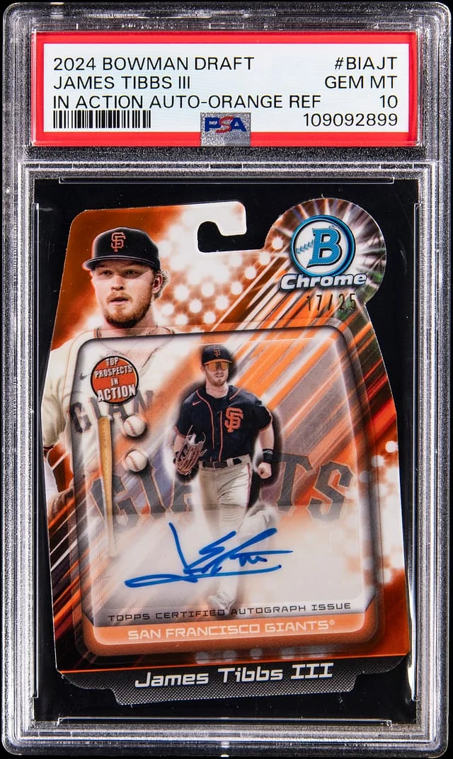 2024 Bowman Draft James Tibbs III In Action Autographs Orange Refractor #BIA-JT card image