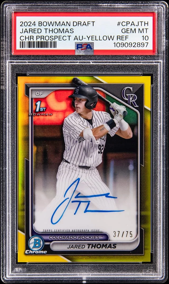 2024 Bowman Draft Jared Thomas Chrome Prospect Auto - Yellow Refractor #CPAJTH card image