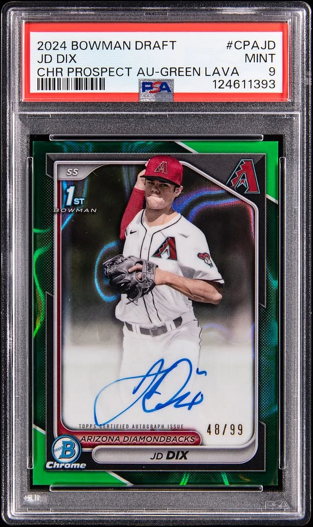 2024 Bowman Draft J.D. Dix Chrome Prospect Autograph Green Lava #CPA-JD card image