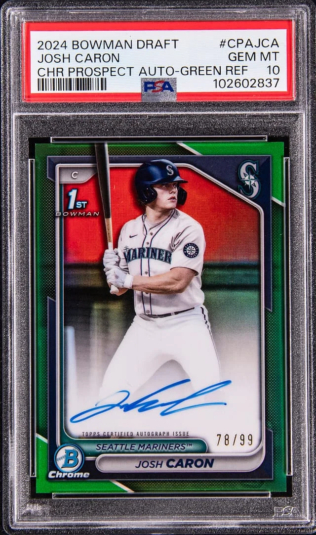 2024 Bowman Draft Josh Caron Chrome Prospect Autograph Green Refractor #CPA-JCA card image