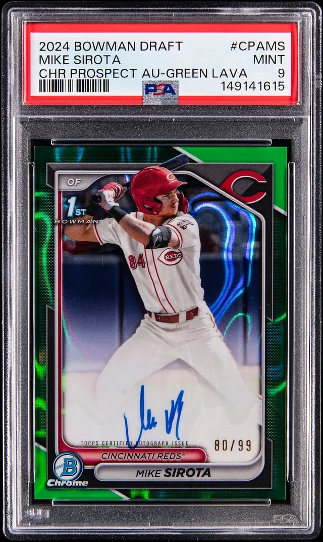 2024 Bowman Draft Mike Sirota Chrome Prospect Autographs Green Lava #CPA-MS card image