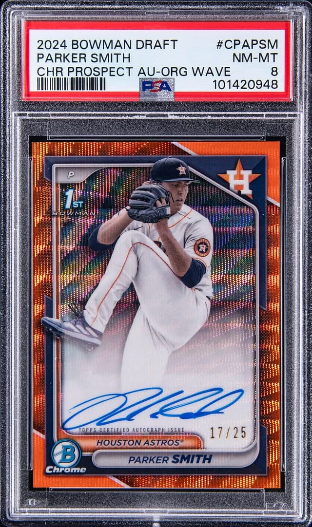 2024 Bowman Draft Parker Smith Chrome Prospect Autograph Orange Wave Refractor #CPA-PSM card image
